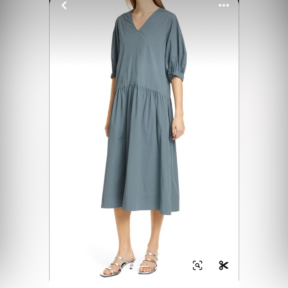 Relaxed V-Neck Midi Dress in Slate Blue